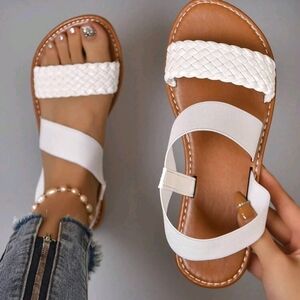 Women's White Braided Sandals